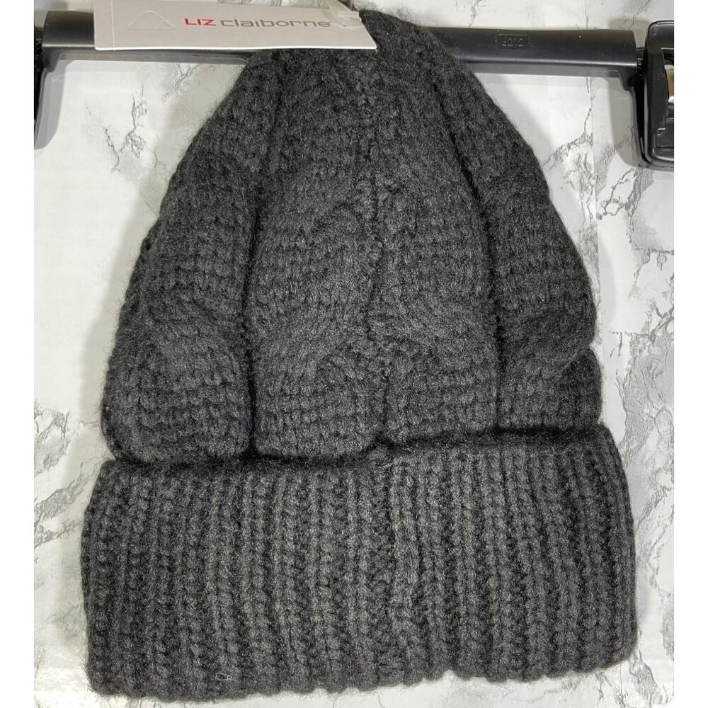 Liz Claiborne Womens Black Cable Knit Beanie Hat One Size Polyester - Picture 1 of 5